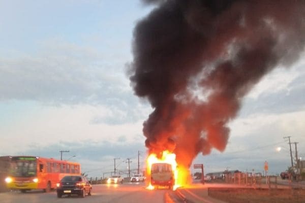 Ônibus pega fogo na LMG-808, em Contagem